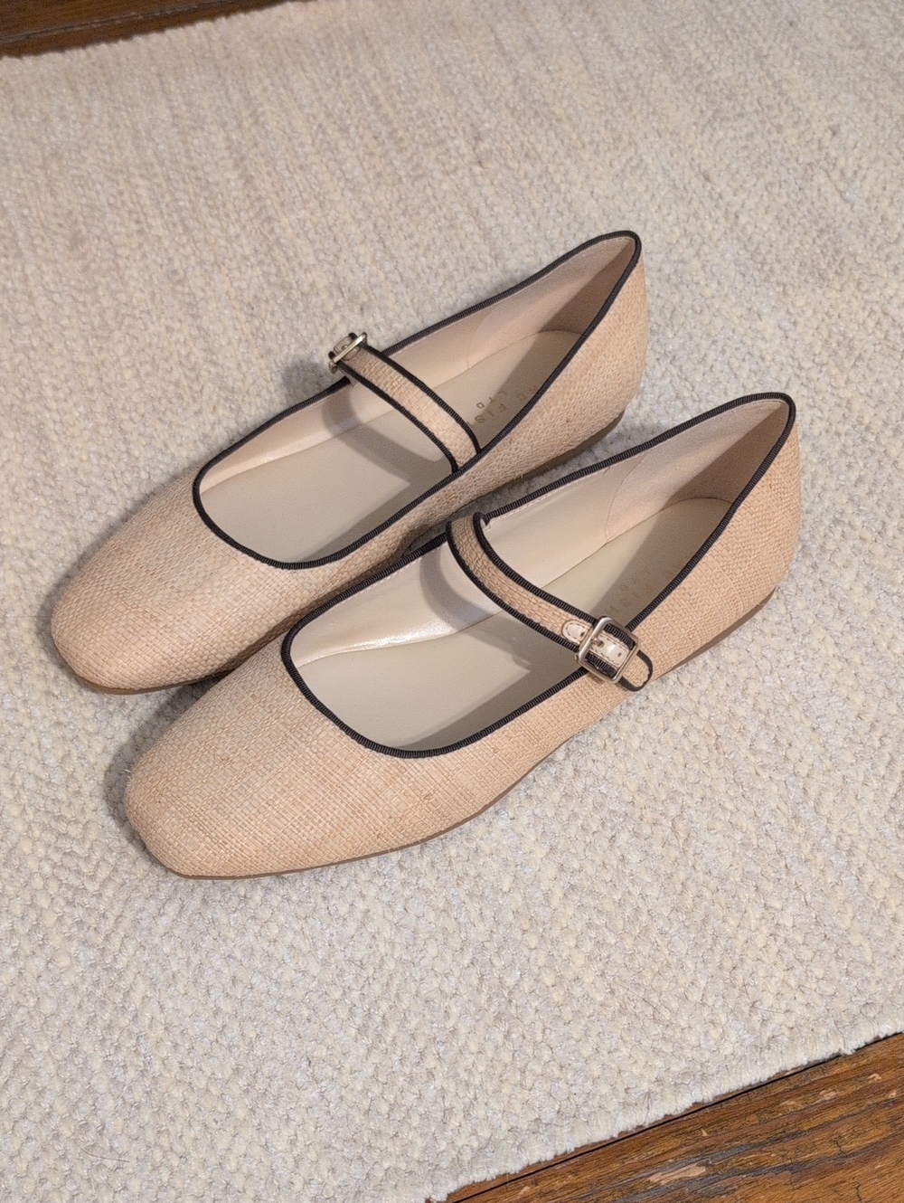Marc Fisher Beige Mary Jane Flats with Black Trim